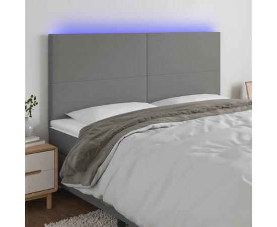 Tăblie de pat cu led, gri închis, 200x5x118/128 cm, textil