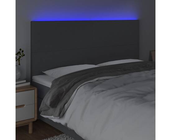 Tăblie de pat cu led, gri închis, 200x5x118/128 cm, textil, 3 image