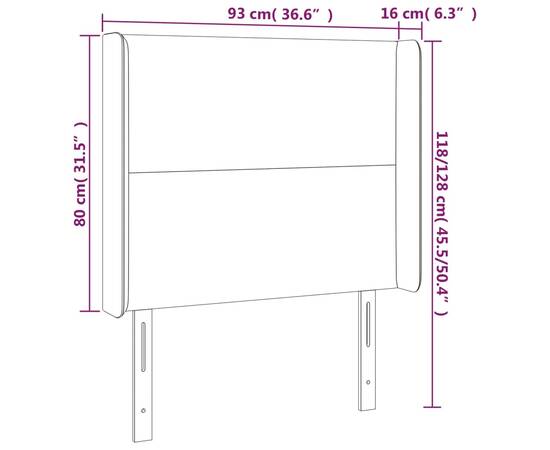 Tăblie de pat cu led, gri închis, 93x16x118/128 cm, catifea, 6 image