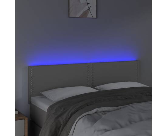 Tăblie de pat cu led, gri, 144x5x78/88 cm, piele ecologică, 3 image