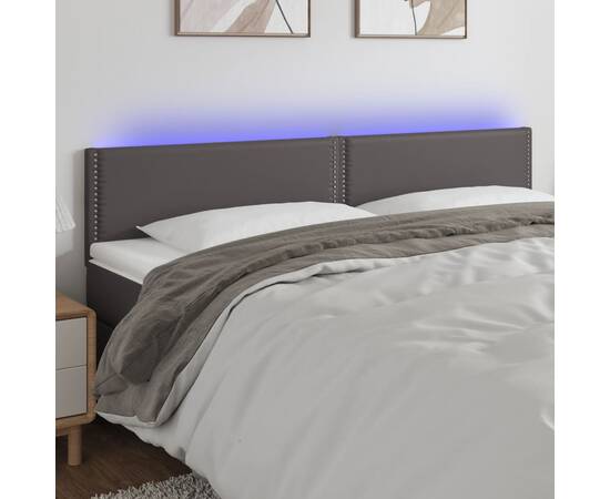 Tăblie de pat cu led, gri, 200x5x78/88 cm, piele ecologică
