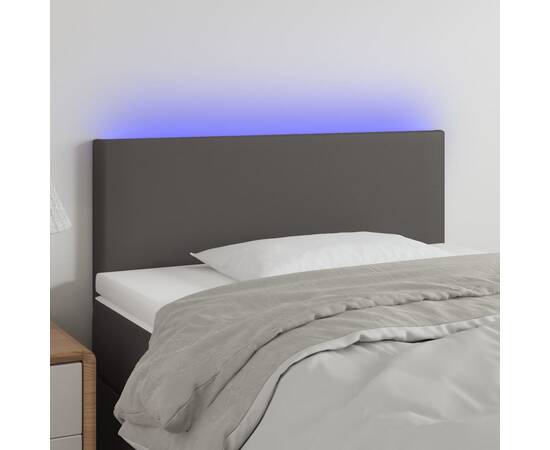 Tăblie de pat cu led, gri, 90x5x78/88 cm, piele ecologică