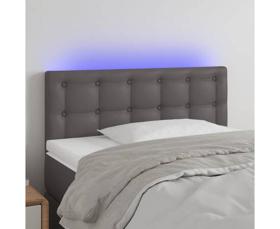 Tăblie de pat cu led, gri, 90x5x78/88 cm, piele ecologică
