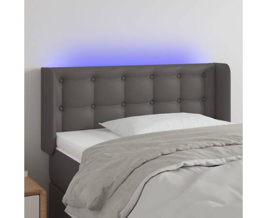 Tăblie de pat cu led, gri, 93x16x78/88 cm, piele ecologică
