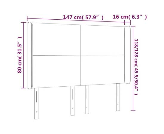 Tăblie de pat cu led, gri deschis, 147x16x118/128 cm, catifea, 6 image