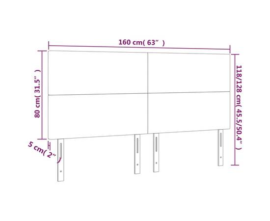 Tăblie de pat cu led, gri deschis, 160x5x118/128 cm, textil, 5 image