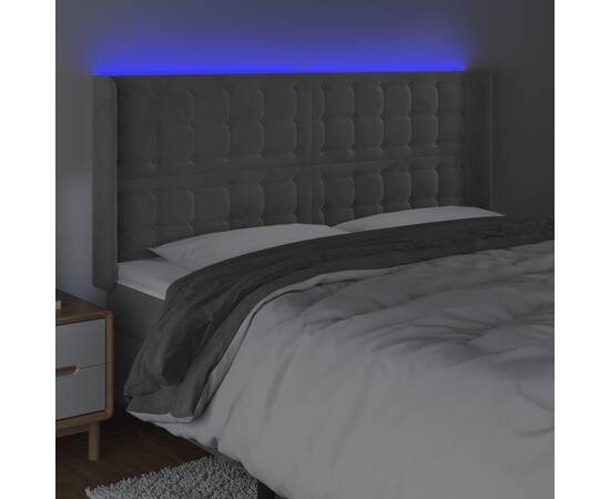 Tăblie de pat cu led, gri deschis, 203x16x118/128 cm, catifea, 4 image