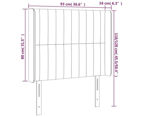 Tăblie de pat cu led, gri deschis, 93x16x118/128 cm, catifea, 7 image