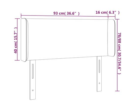 Tăblie de pat cu led, gri deschis, 93x16x78/88 cm, catifea, 6 image