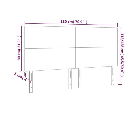 Tăblie de pat cu led, gri taupe, 180x5x118/128 cm, textil, 6 image