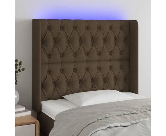 Tăblie de pat cu led, maro închis, 103x16x118/128 cm, textil