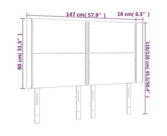 Tăblie de pat cu led, maro, 147x16x118/128 cm, piele ecologică, 6 image