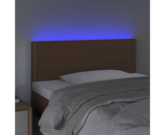 Tăblie de pat cu led, maro, 80x5x78/88 cm, piele ecologică, 3 image
