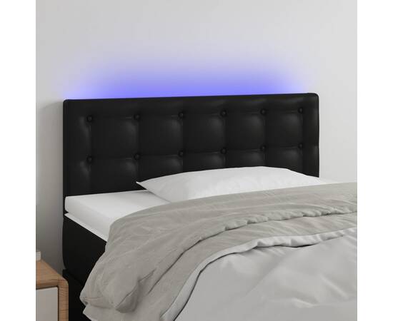 Tăblie de pat cu led, negru, 100x5x78/88 cm, piele ecologică