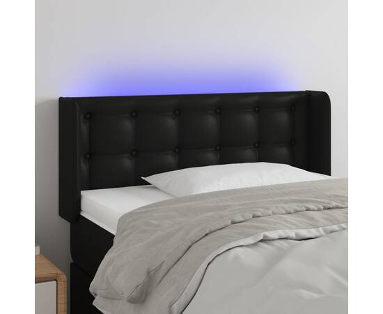 Tăblie de pat cu led, negru, 103x16x78/88 cm, piele ecologică