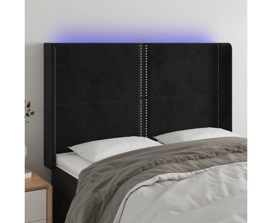 Tăblie de pat cu led, negru, 147x16x118/128 cm, catifea