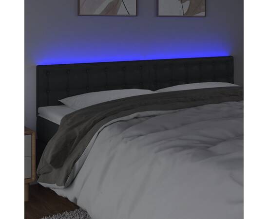 Tăblie de pat cu led, negru, 160x5x78/88 cm, piele ecologică, 3 image