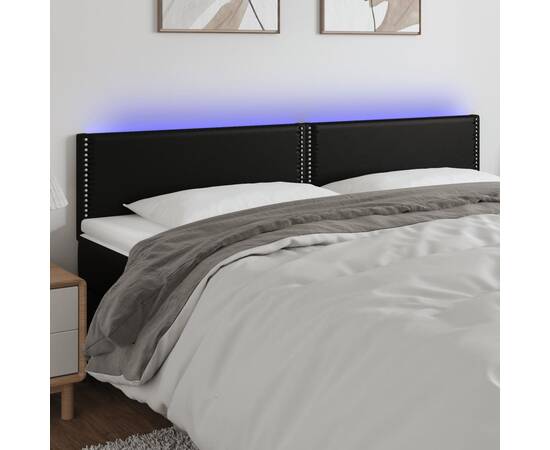 Tăblie de pat cu led, negru, 160x5x78/88 cm, piele ecologică