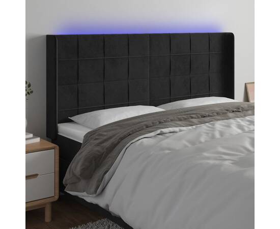 Tăblie de pat cu led, negru, 163x16x118/128 cm, catifea