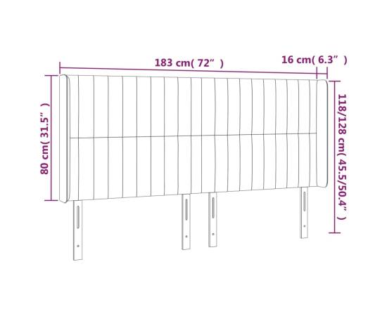 Tăblie de pat cu led, negru, 183x16x118/128 cm, catifea, 7 image