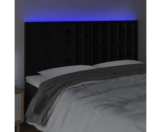 Tăblie de pat cu led, negru, 200x5x118/128 cm, catifea, 3 image