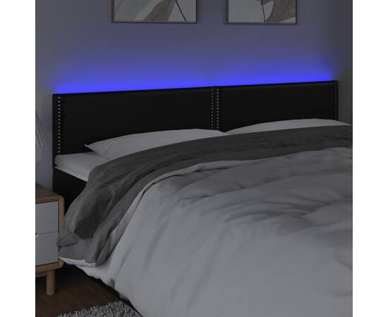 Tăblie de pat cu led, negru, 200x5x78/88 cm, piele ecologică, 3 image