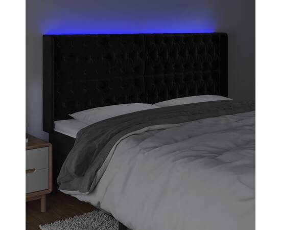 Tăblie de pat cu led, negru, 203x16x118/128 cm, catifea, 4 image