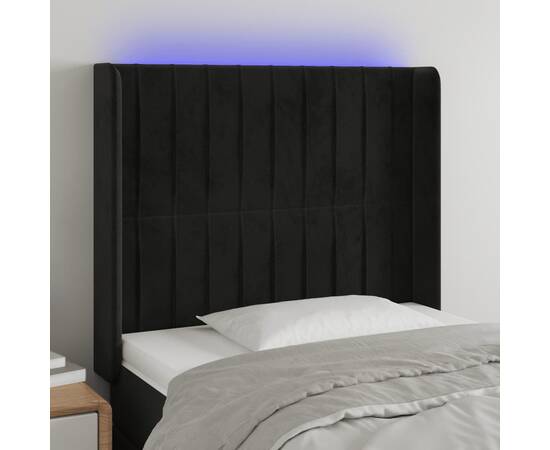 Tăblie de pat cu led, negru, 83x16x118/128 cm, catifea