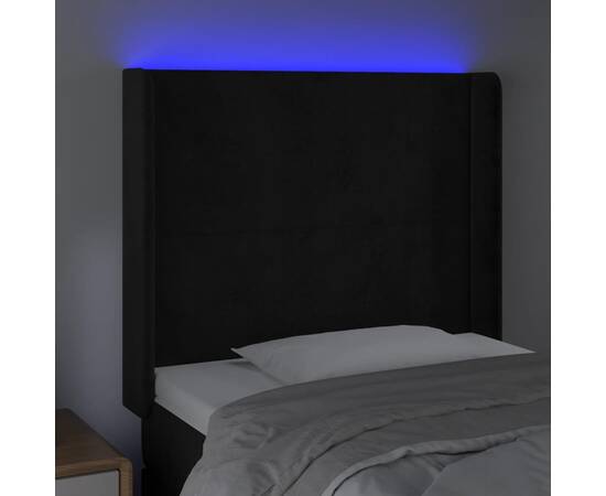 Tăblie de pat cu led, negru, 83x16x118/128 cm, catifea, 4 image