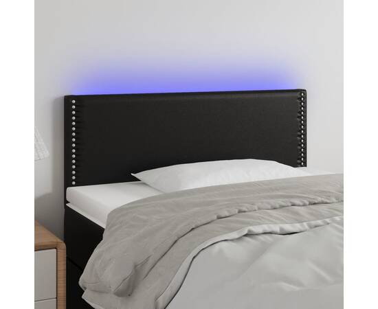 Tăblie de pat cu led, negru, 90x5x78/88 cm, piele ecologică