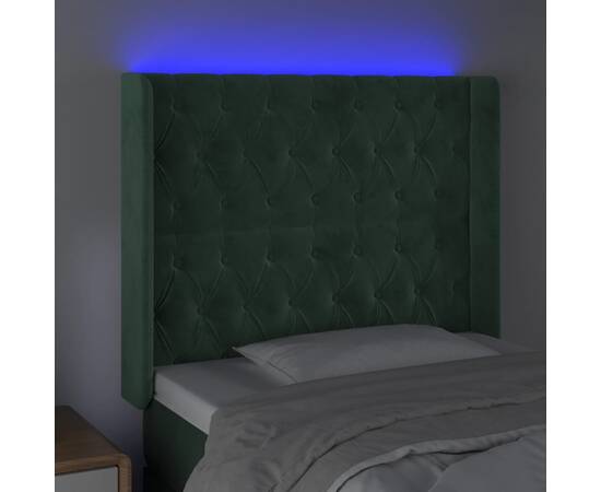 Tăblie de pat cu led, verde închis, 103x16x118/128 cm, catifea, 4 image