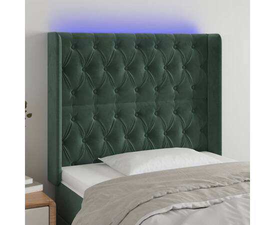 Tăblie de pat cu led, verde închis, 103x16x118/128 cm, catifea