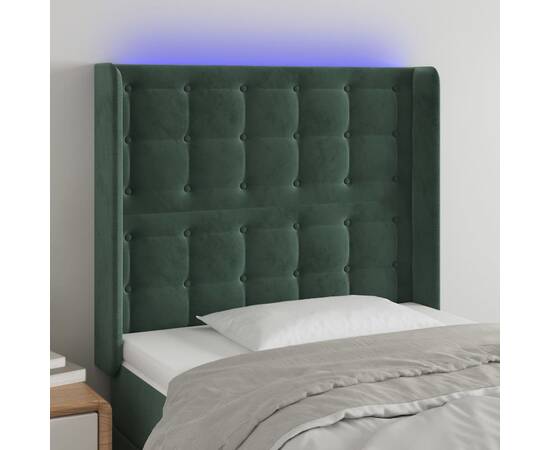 Tăblie de pat cu led, verde închis, 83x16x118/128 cm, catifea