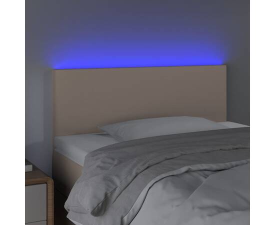 Tăblie de pat cu led cappuccino 100x5x78/88 cm piele ecologică, 3 image