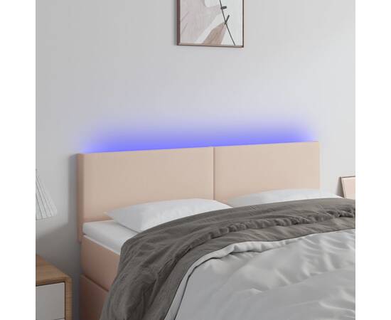 Tăblie de pat cu led cappuccino 144x5x78/88 cm piele ecologică