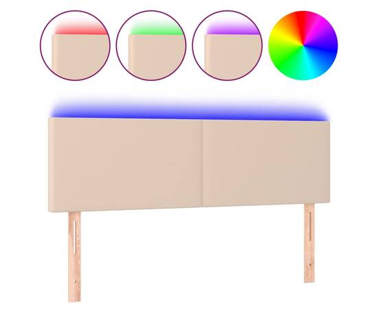 Tăblie de pat cu led cappuccino 144x5x78/88 cm piele ecologică, 2 image