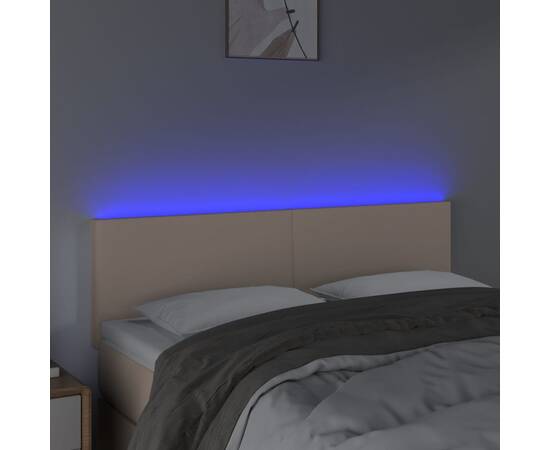 Tăblie de pat cu led cappuccino 144x5x78/88 cm piele ecologică, 3 image