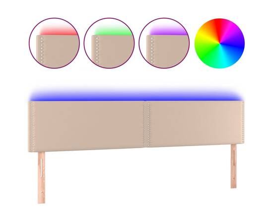 Tăblie de pat cu led cappuccino 180x5x78/88cm piele ecologică, 2 image