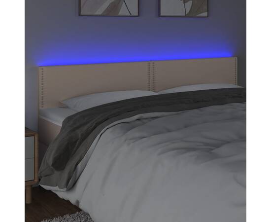 Tăblie de pat cu led cappuccino 180x5x78/88cm piele ecologică, 3 image