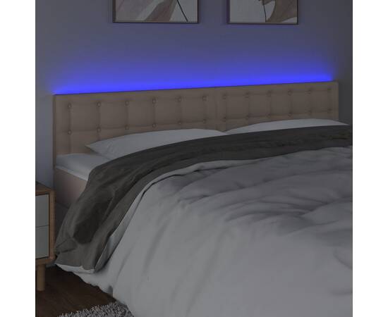 Tăblie de pat cu led cappuccino 200x5x78/88 cm piele ecologică, 3 image