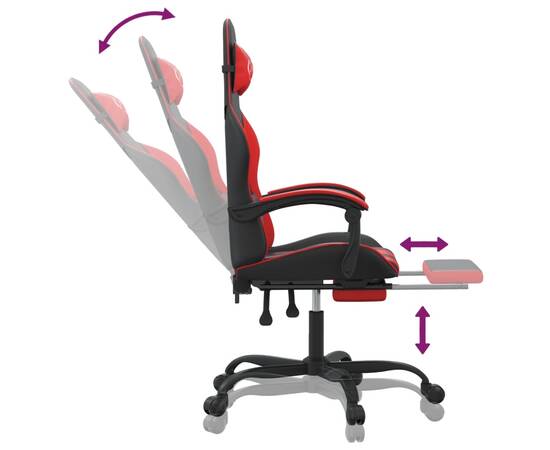 Scaun de gaming pivotant/suport picioare negru/roșu piele eco, 11 image