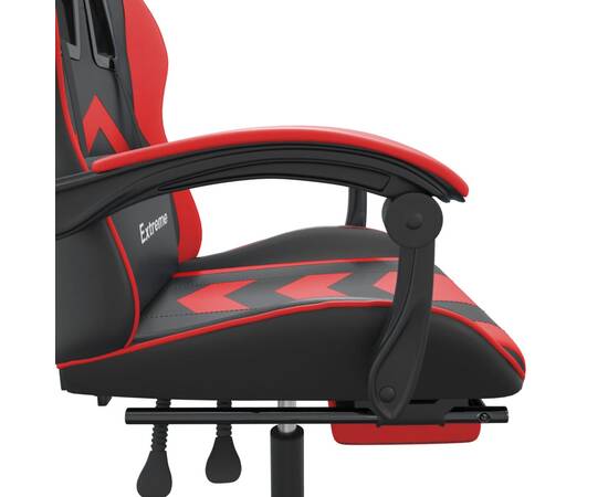 Scaun de gaming pivotant/suport picioare negru/roșu piele eco, 8 image