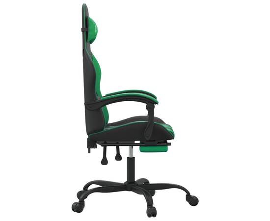 Scaun de gaming pivotant/suport picioare negru/verde piele eco, 4 image