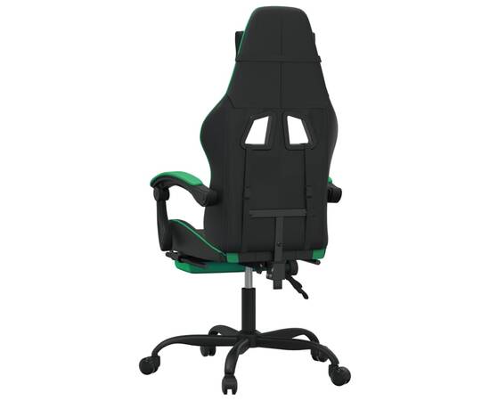 Scaun de gaming pivotant/suport picioare negru/verde piele eco, 5 image