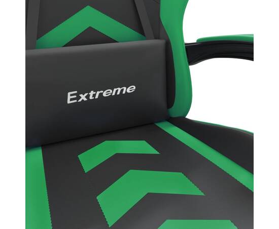 Scaun de gaming pivotant/suport picioare negru/verde piele eco, 7 image