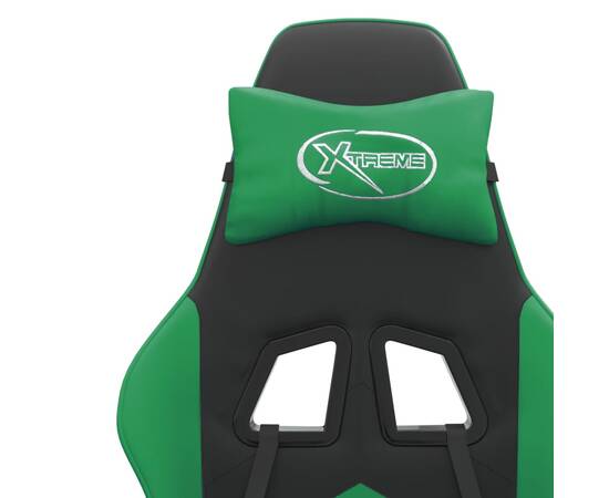 Scaun de gaming pivotant/suport picioare negru/verde piele eco, 10 image