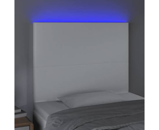 Tăblie de pat cu led, alb, 100x5x118/128 cm, piele ecologică, 3 image