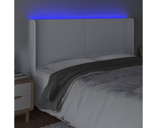 Tăblie de pat cu led, alb, 163x16x118/128 cm, piele ecologică, 4 image