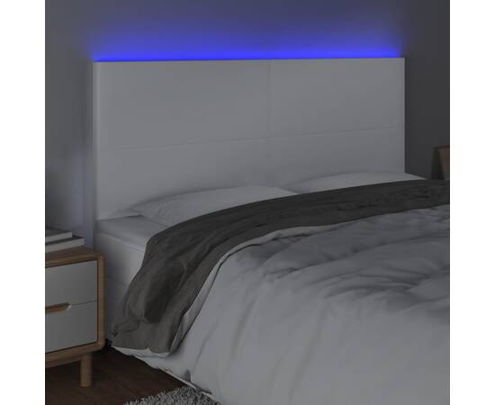 Tăblie de pat cu led, alb, 180x5x118/128 cm, piele ecologică, 3 image