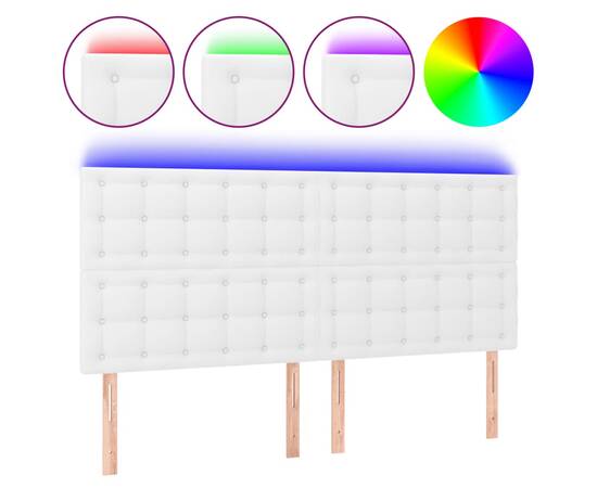 Tăblie de pat cu led, alb, 180x5x118/128 cm, piele ecologică, 2 image